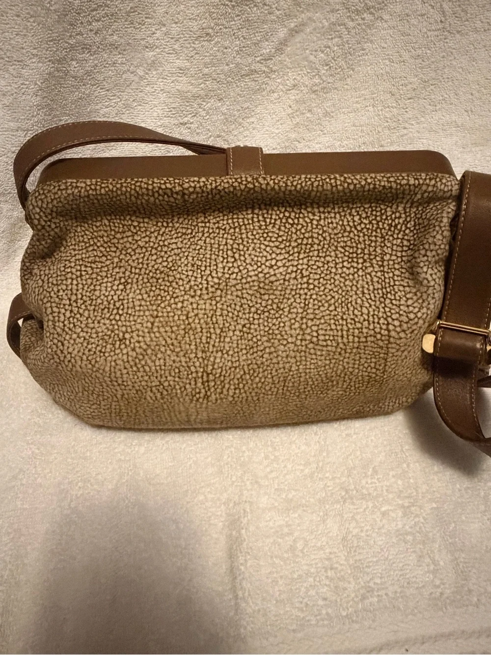 Borbonese Textured Brown Shoulder Bag with Adjustable Strap